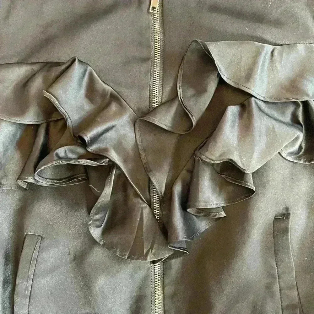 Black Ruffle Bomber Jacket Size Small - Picture 4 of 10